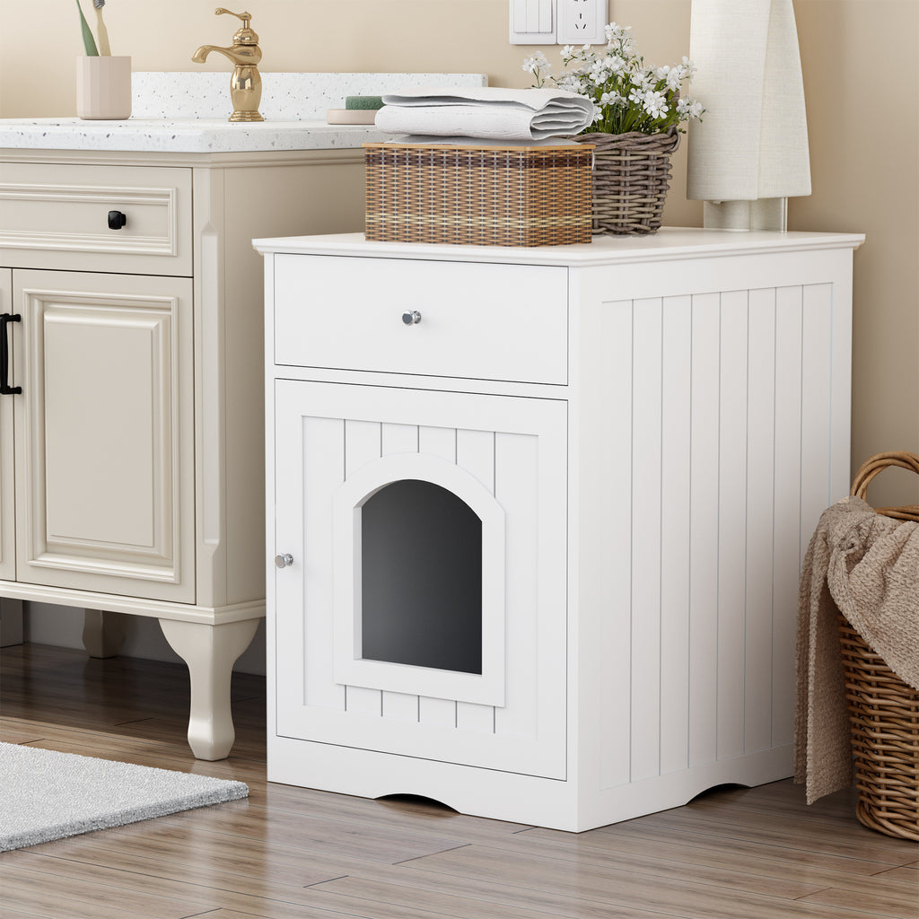 Wooden Pet House Litter Box Fence With Drawers – Enclosed Cat Toilet Cabinet with Storage & Privacy Divider | Cat Drinking & Feeding – furn13