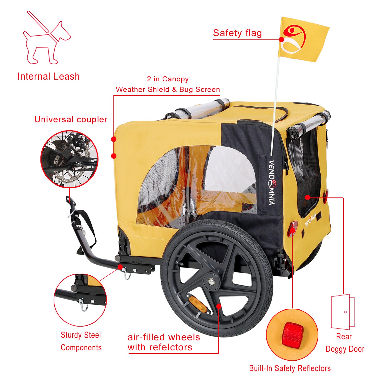 Yellow Foldable Heavy-Duty Pet Stroller with Bicycle Tow – Outdoor Dog Carrier Cart ACS2