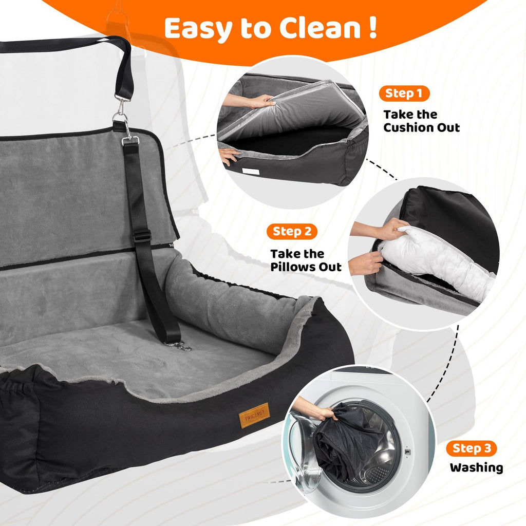 Coral Fleece Dog Booster Seat – Travel Bed with Storage & Clip-On Leash for Large or Multiple Small Dogs (Up to 70 lbs) ACS17