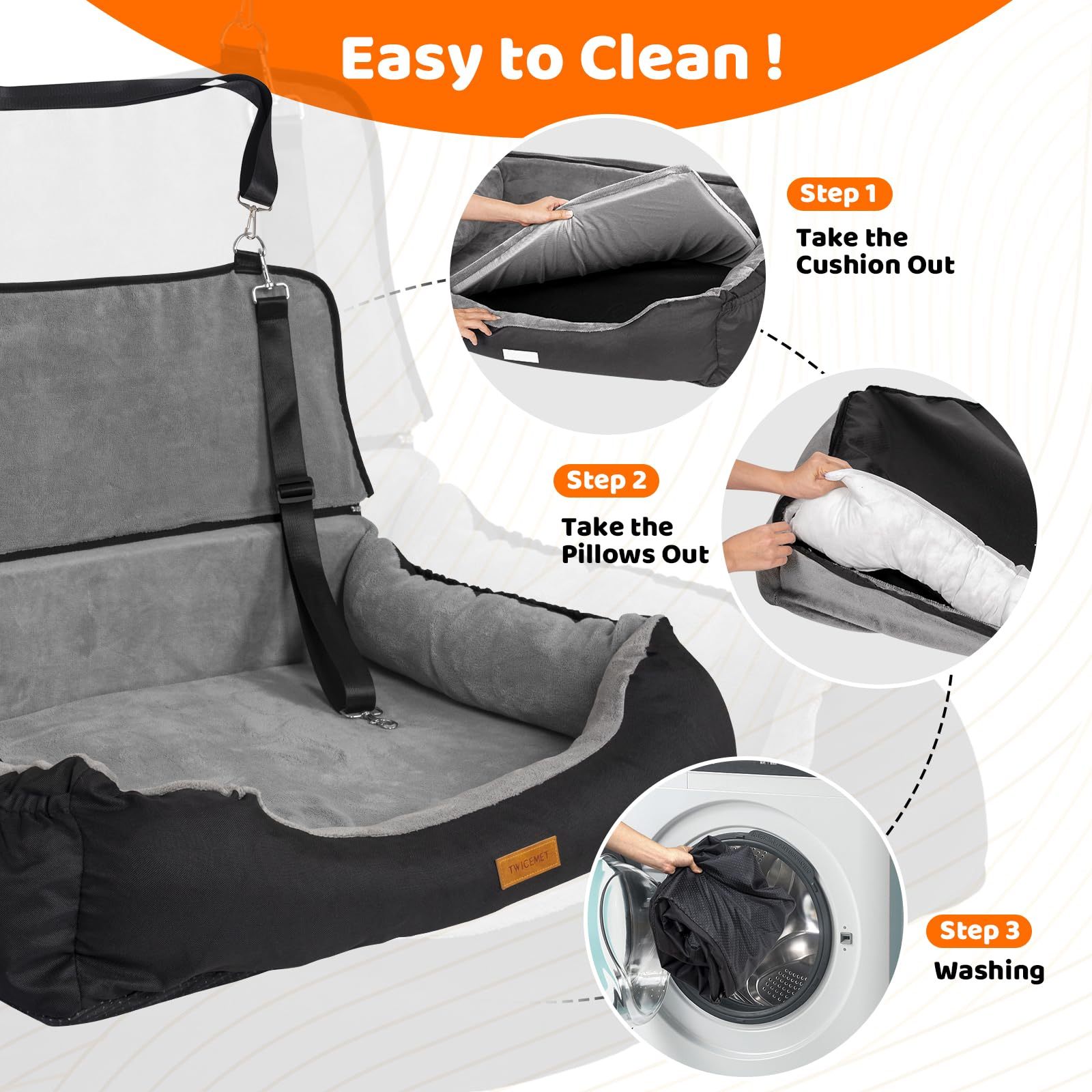 Coral Fleece Dog Booster Seat – Travel Bed with Storage & Clip-On Leash for Large or Multiple Small Dogs (Up to 70 lbs) ACS17