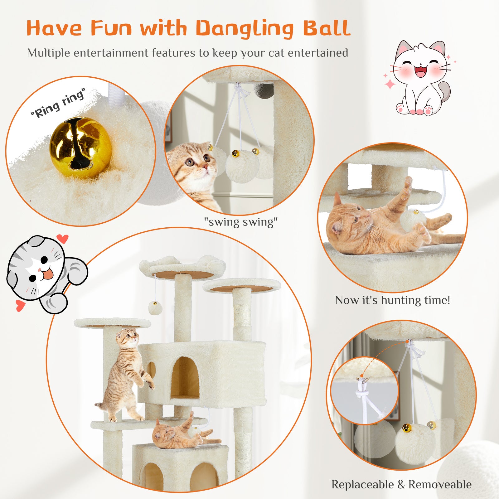 Multi Functional Cat Treehouse – All-in-One Cat Climbing Frame with Scratching Posts & Rest Platforms | Cat Drinking & Feeding – furn5