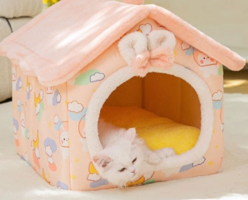 Foldable Dog & Cat Bed – Warm Enclosed Winter Kennel with Removable Nest | Cat Drinking & Feeding – bed5