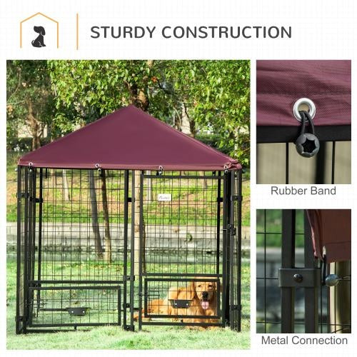 Outdoor Kennel With Rotating Bowl Rack – Walk-In Welded Wire Steel Dog Pen with Waterproof & UV-Resistant Awning | Cat Drinking & Feeding – furn36