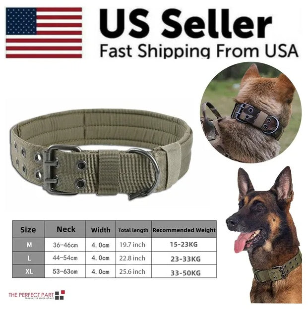Wide Tactical K9 Dog Collar – Heavy Duty Nylon Military Collar for Large Dogs with Metal Buckle, Great for Training & Drinking & Feeding Areas COL 23