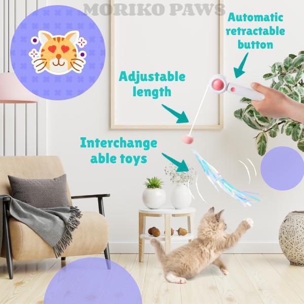 Retractable Laser Cat Toy Wand – Interactive Teaser Stick with Toy Balls, Safe & Non-Toxic Material for Kittens & Cats