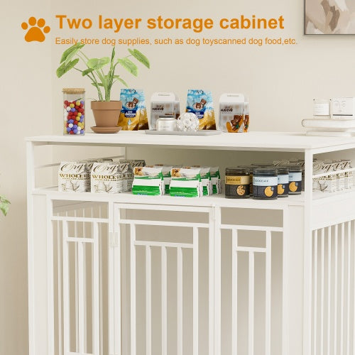 43.3" Large Dog Kennel Furniture – Wooden Indoor Dog Crate with Removable Divider & Stylish Home Design | Cat Drinking & Feeding – furn22