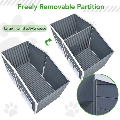 GO 47.2" Large Wooden Dog House Outdoor – Cabin Style Indoor & Outdoor Dog Crate with Porch and Dual Doors in Gray & Green | Cat Drinking & Feeding – furn17