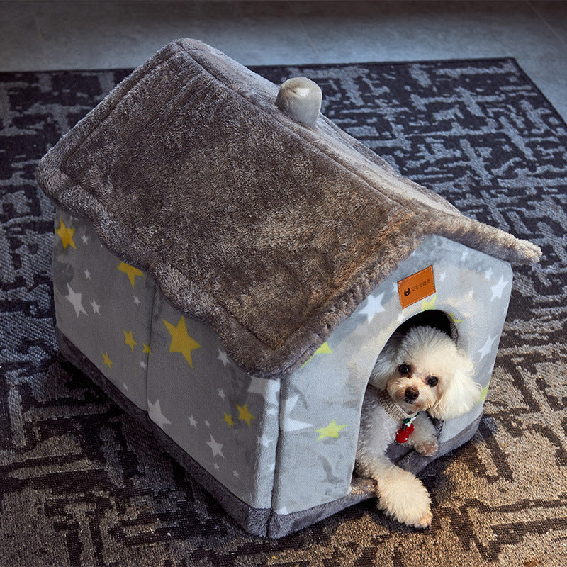 Foldable Dog & Cat Bed – Warm Enclosed Winter Kennel with Removable Nest | Cat Drinking & Feeding – bed5