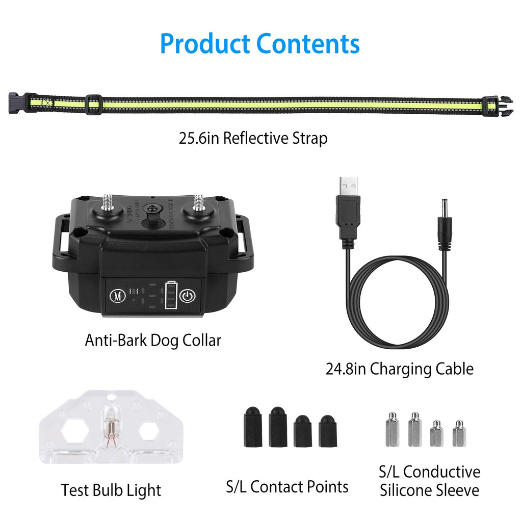 Rechargeable Dog Bark Collar – Waterproof Anti-Bark Device with Beep, Vibration, Static & 6 Intensity Levels, Dual Modes ACS50