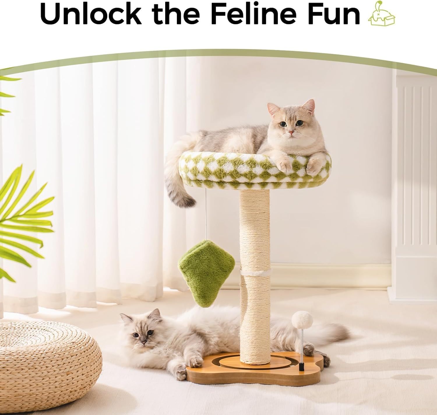 Cat Scratching Post & Bed – 2-in-1 Small Tower with Sisal Scratcher & Ball Track Toys | Cat Drinking & Feeding – bed84
