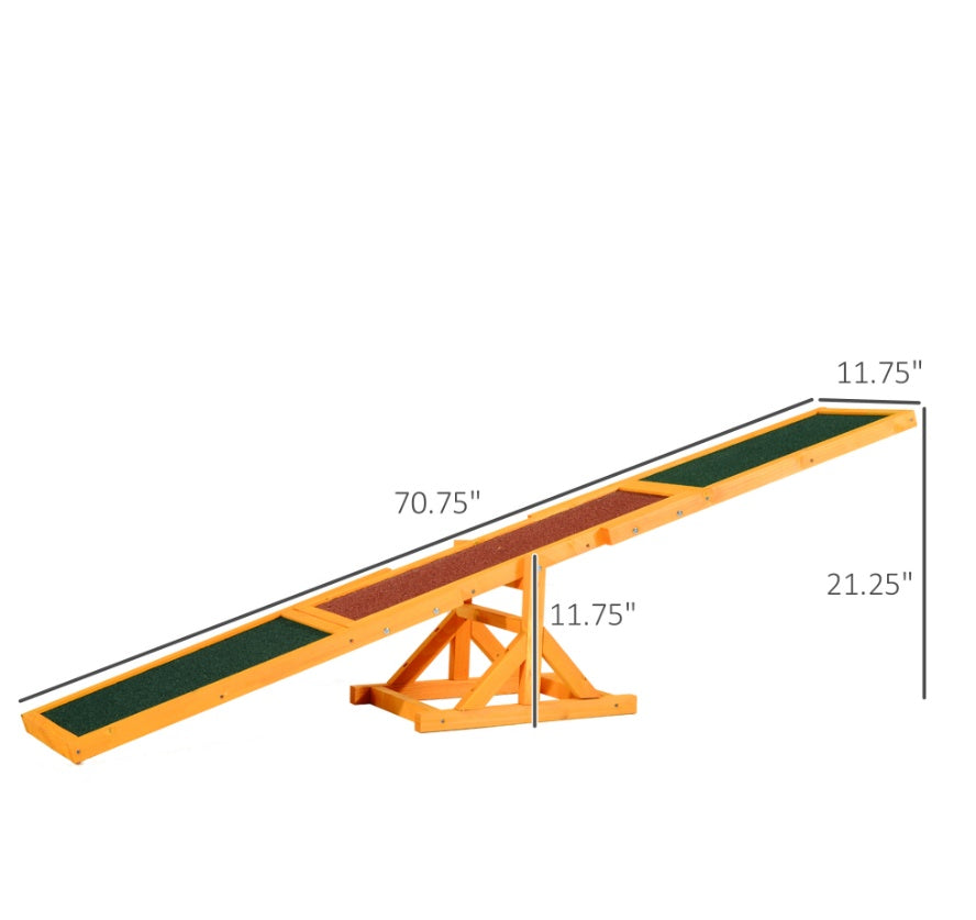 Wooden Dog Agility Seesaw – 71" Weather-Resistant Training & Exercise Equipment for Outdoor Use (Natural Finish)