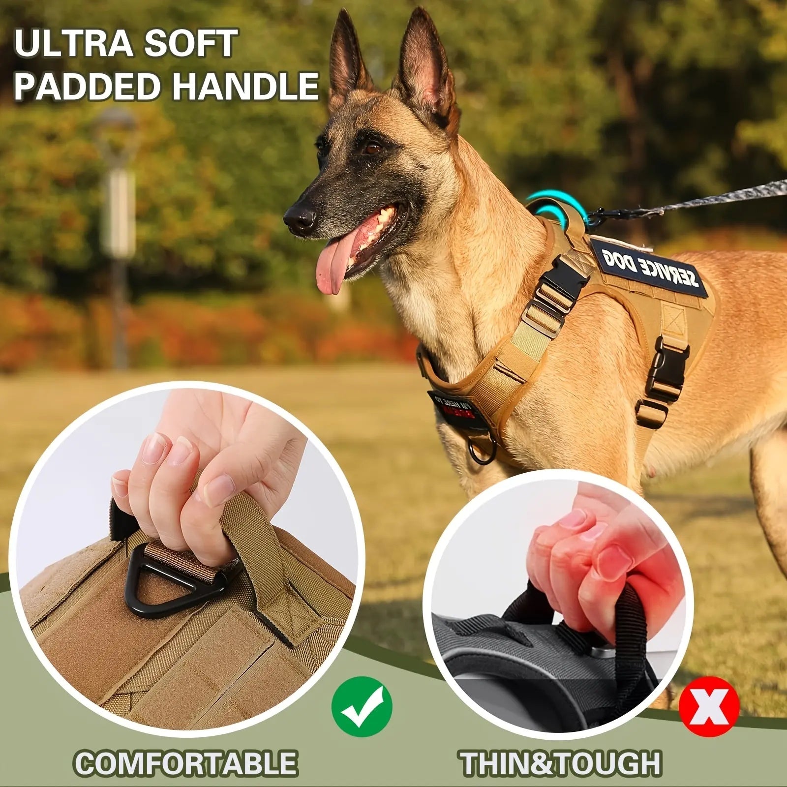 Tactical Service Dog Harness Vest – Adjustable & Reflective Pet Gear with Metal Buckle for Hiking, Training & Drinking & Feeding Areas COL 20