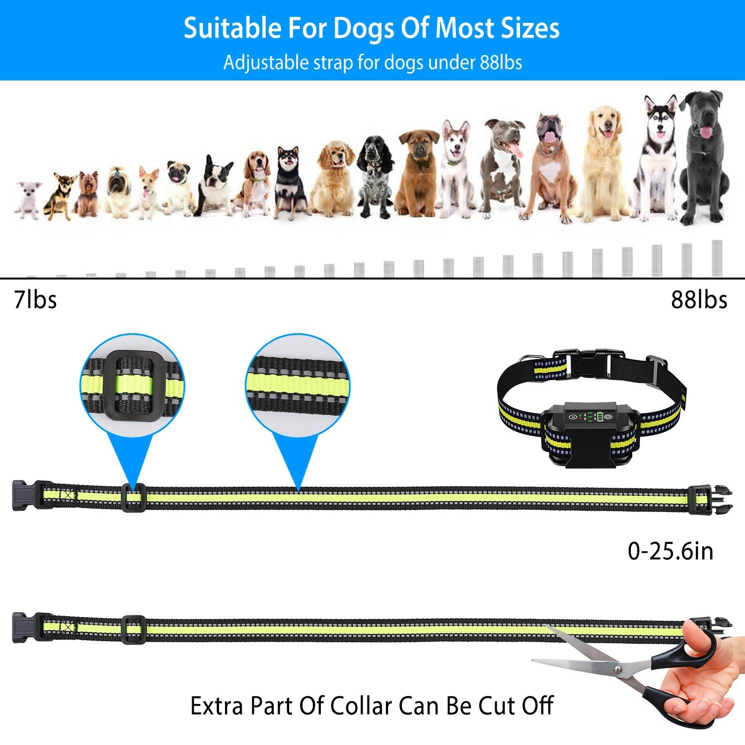 Rechargeable Dog Bark Collar – Waterproof Anti-Bark Device with Beep, Vibration, Static & 6 Intensity Levels, Dual Modes ACS50