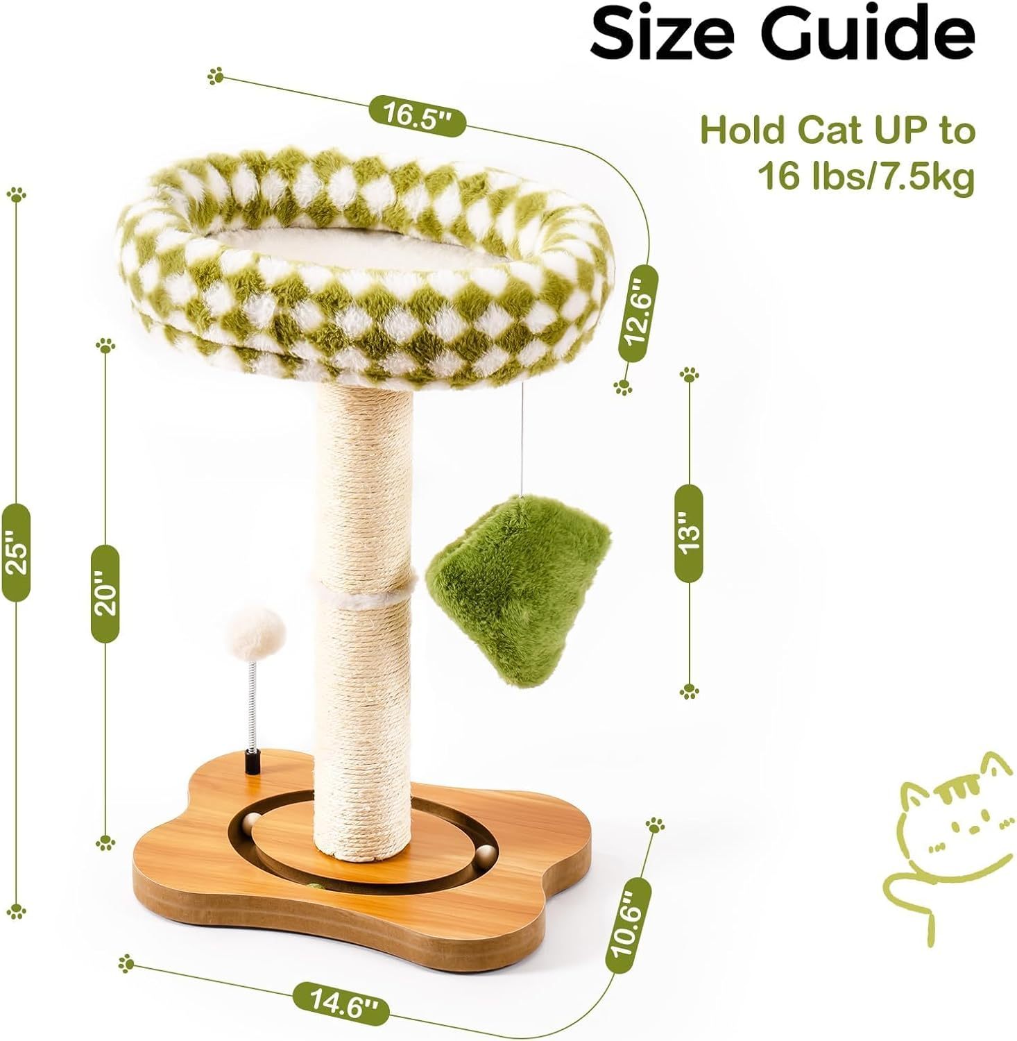 Cat Scratching Post & Bed – 2-in-1 Small Tower with Sisal Scratcher & Ball Track Toys | Cat Drinking & Feeding – bed84