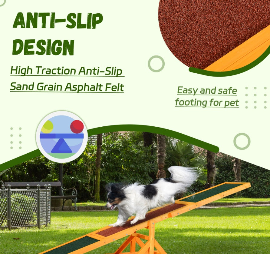 Wooden Dog Agility Seesaw – 71" Weather-Resistant Training & Exercise Equipment for Outdoor Use (Natural Finish)