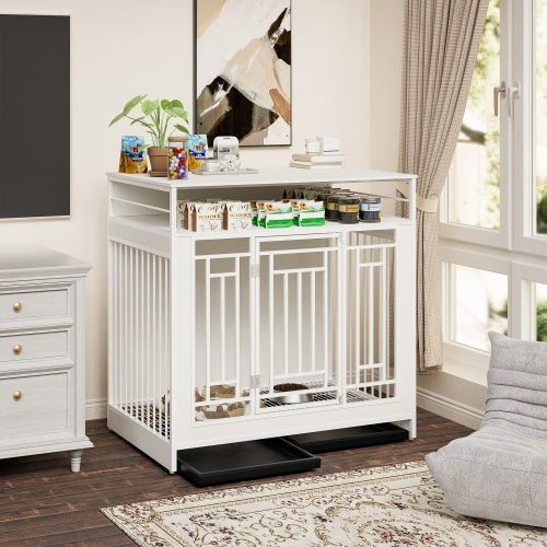 43.3" Large Dog Kennel Furniture – Wooden Indoor Dog Crate with Removable Divider & Stylish Home Design | Cat Drinking & Feeding – furn22