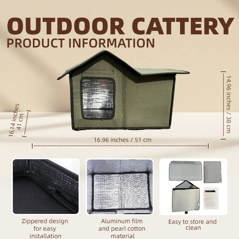 Rainproof & Windproof Portable Outdoor Cat Hutch – Durable Shelter for Cats | Cat Drinking & Feeding – bed95