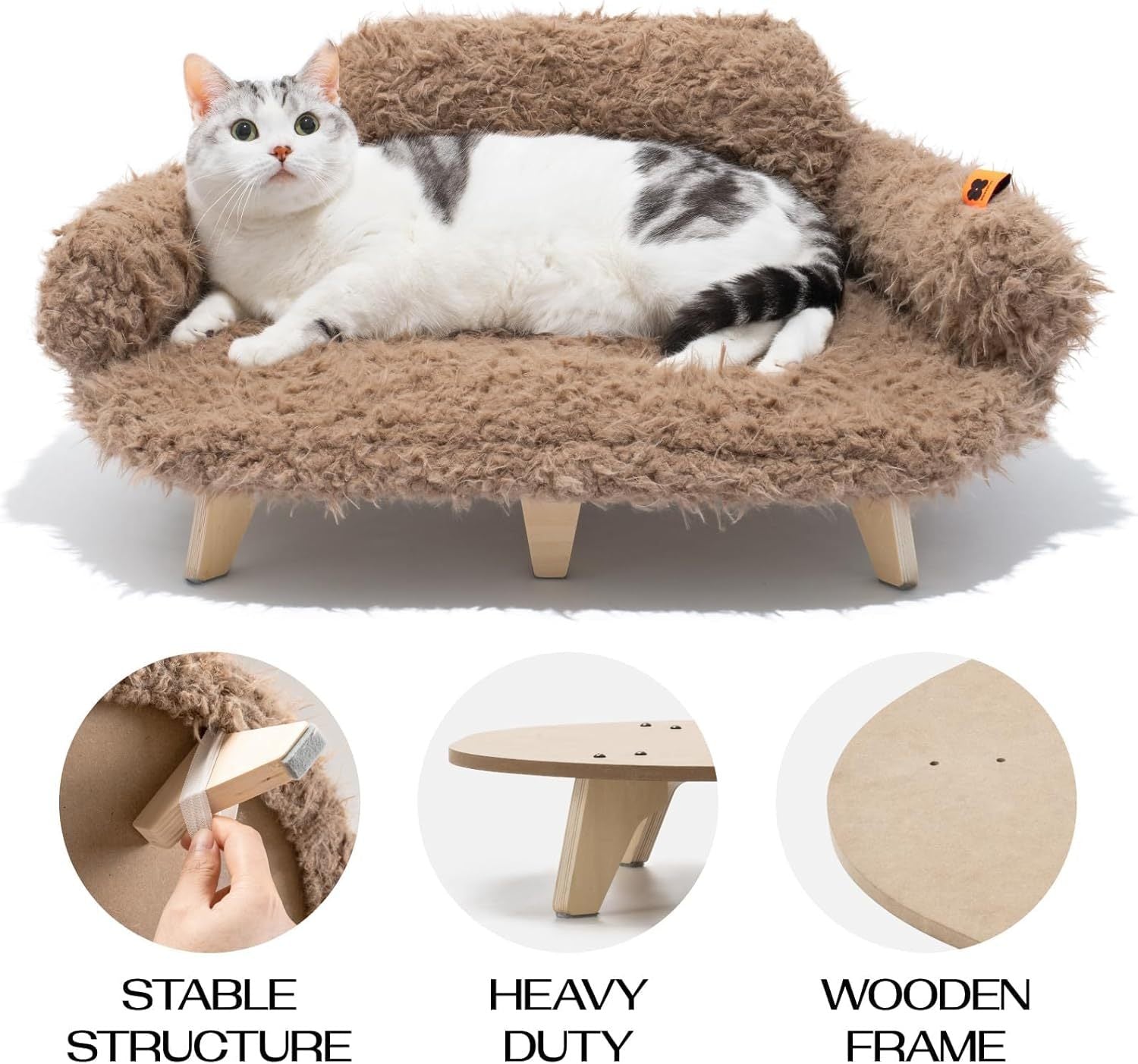 Elevated Cat Bed – 26x18.3x8.5" Wooden Pet Sofa with Washable Cover for Cats & Small Dogs | Cat Drinking & Feeding – bed58