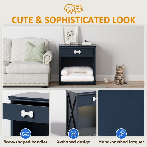 Vintage Small Locker With LED Lights And Pet Bed – Retro-Style Nightstand Cabinet with Cozy Cat Sleeping Space | Cat Drinking & Feeding – furn6