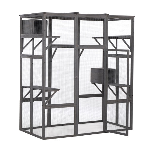 Oversized Cat Cage – Spacious Grey Enclosure for Multiple Cats with Multi-Level Platforms & Easy Access | Cat Drinking & Feeding – furn43