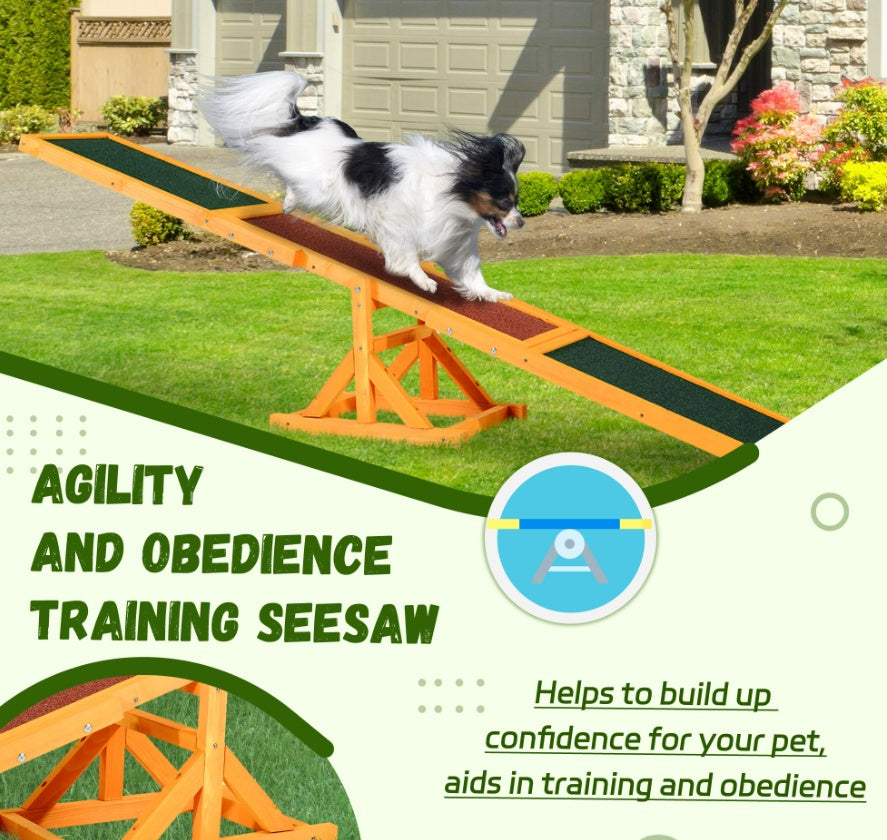 Wooden Dog Agility Seesaw – 71" Weather-Resistant Training & Exercise Equipment for Outdoor Use (Natural Finish)