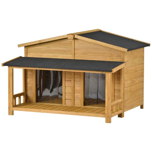 Large Wooden Dog House Outdoor – Hut Style Pet Shelter with Porch and Dual Doors for Medium to Large Dogs | Cat Drinking & Feeding – furn23