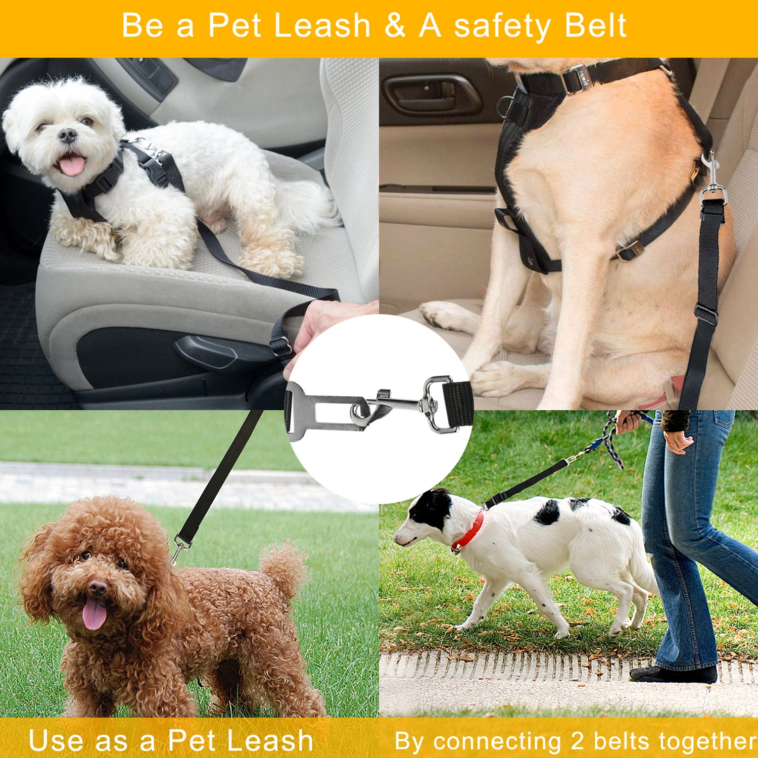 2-Pack Pet Seat Belt Leash – Adjustable Nylon Safety Harness Strap for Dogs & Cats in Cars, Perfect for Travel & Drinking & Feeding Stops COL 26