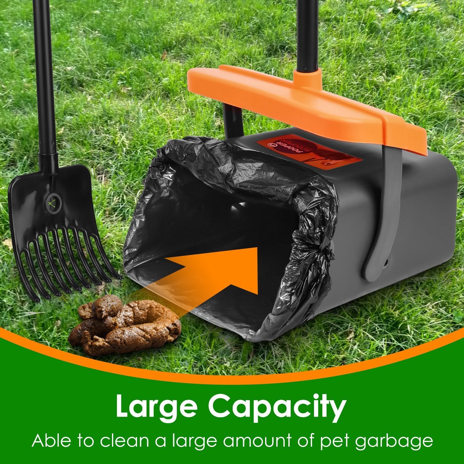 Heavy-Duty Pooper Scooper Kit – Swiveling Bin & Rake Set with Long Handle, 35 Waste Bags & Dispenser ACS29
