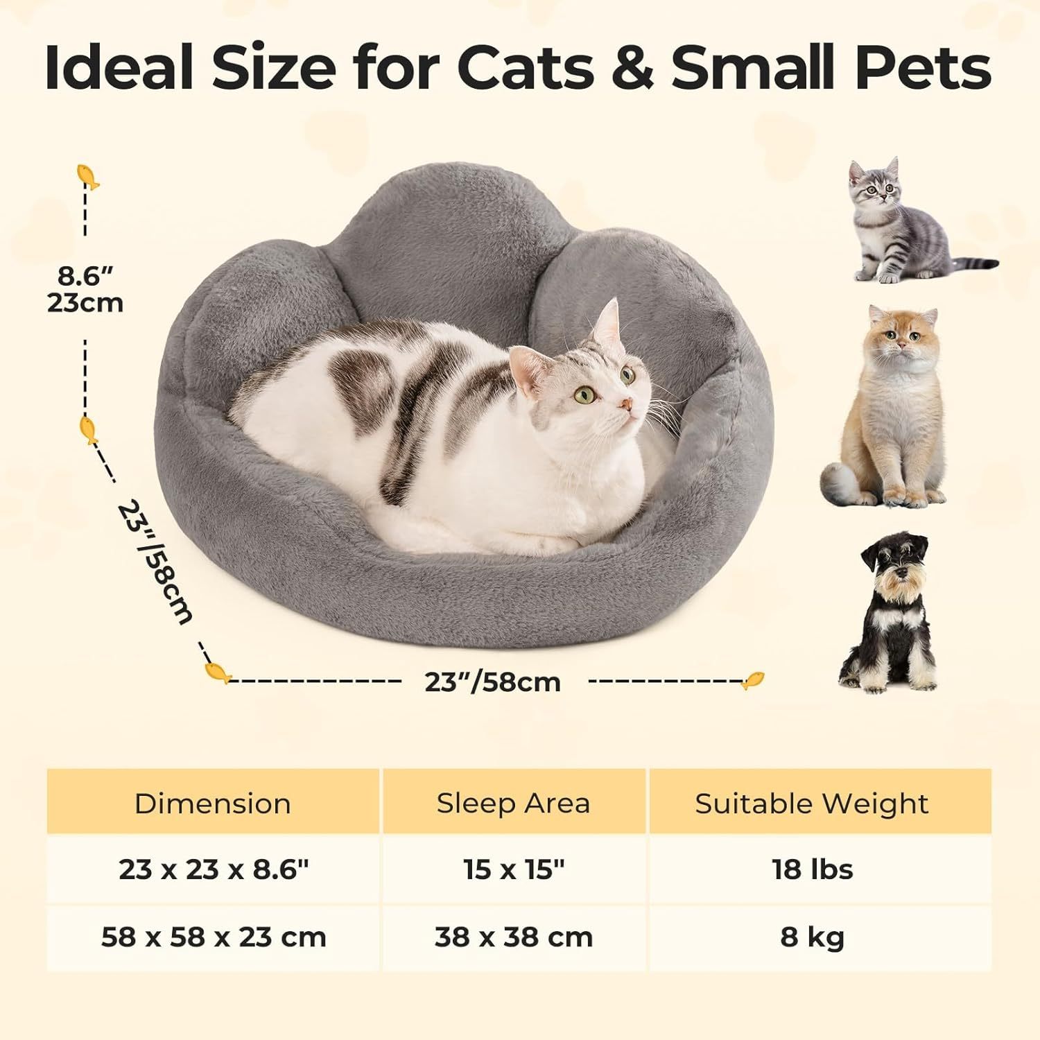 Flower Cat & Small Dog Bed – Fluffy, Washable Couch with Non-Slip Bottom | Cat Drinking & Feeding – bed26