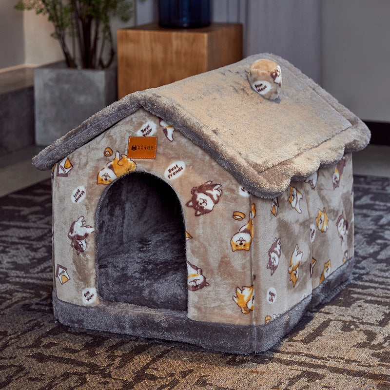 Foldable Dog & Cat Bed – Warm Enclosed Winter Kennel with Removable Nest | Cat Drinking & Feeding – bed5