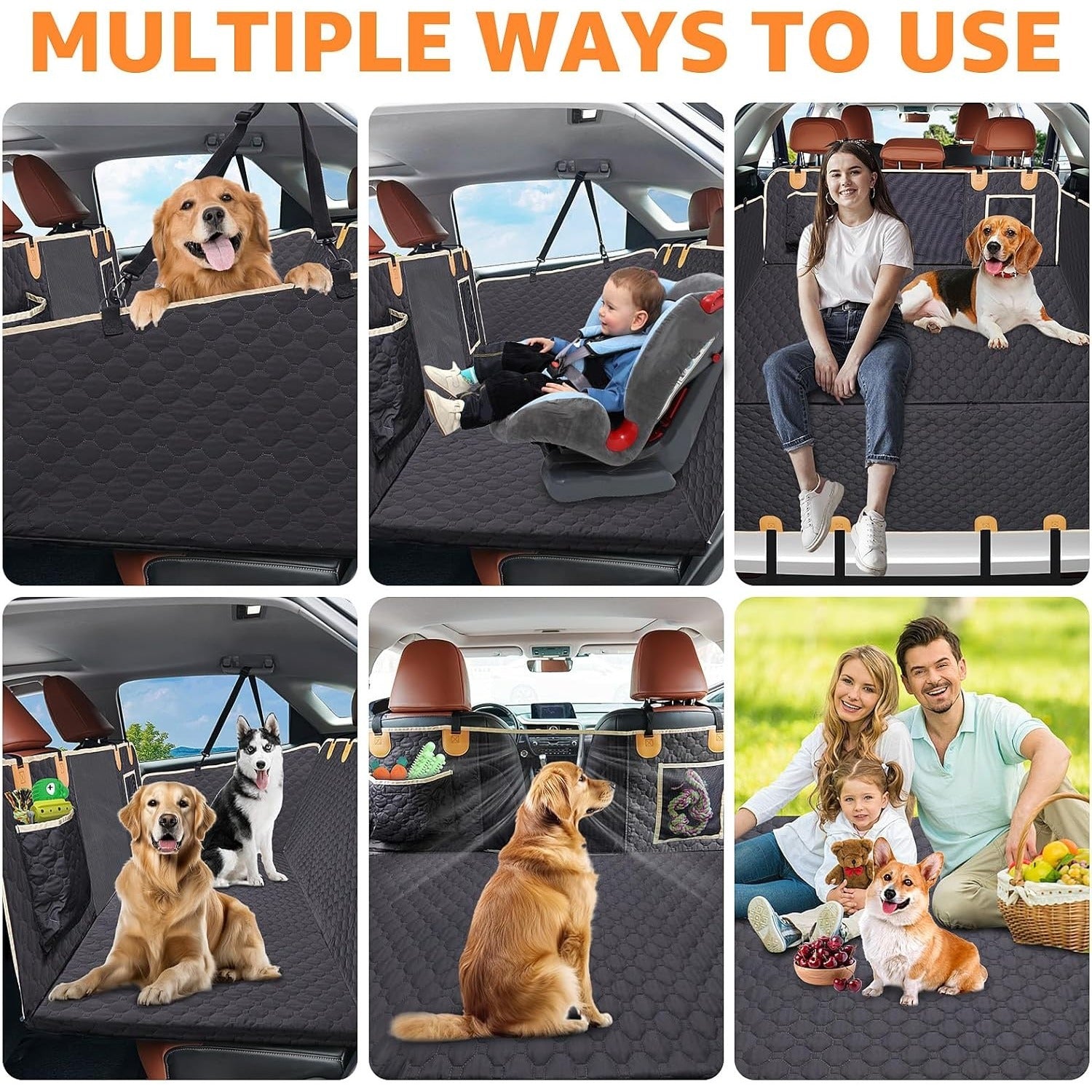 Waterproof Back Seat Extender for Dogs – Hard Bottom Detachable Car Hammock with Nonslip 600D Fabric & Carrying Bag ACS31