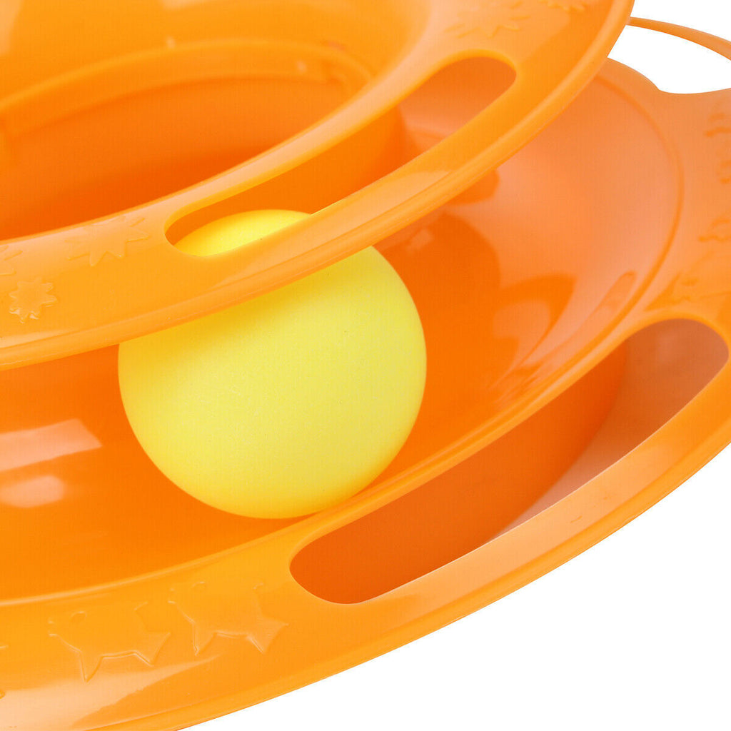 Interactive Cat Tower Toy – 3-Level Spinning Ball Amusement Track