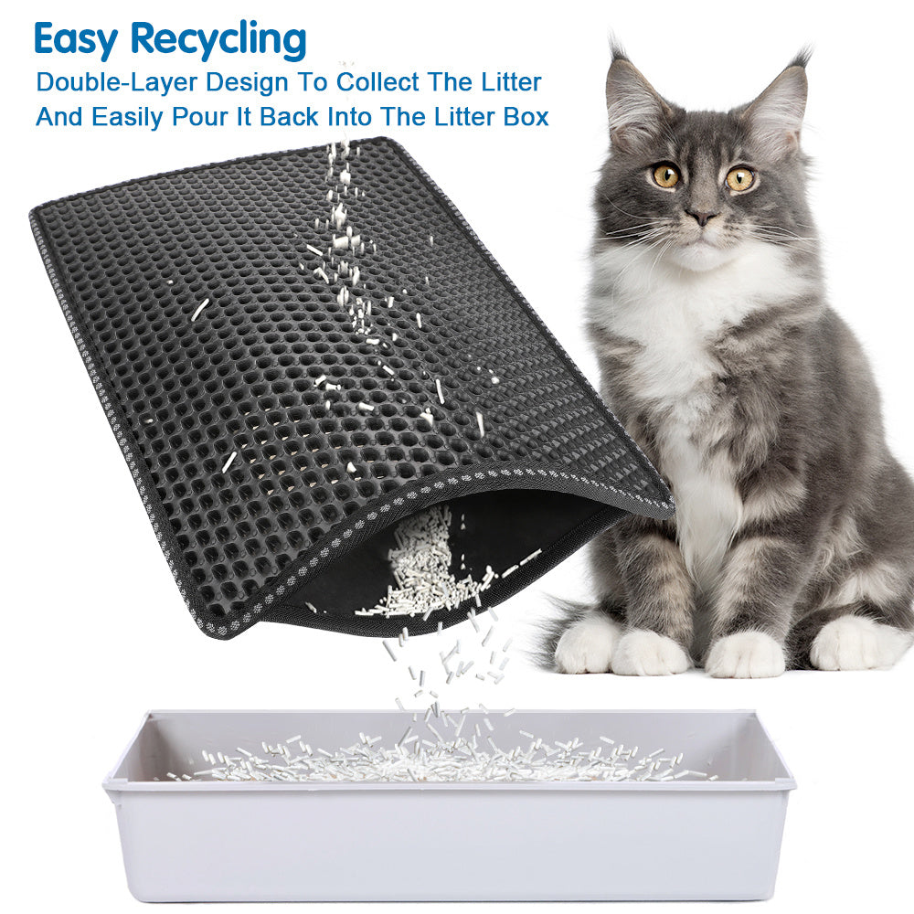 Double Rice Grain Cat Litter Mat – Splash Guard Cleaning Pad with Filter Design for Litter Box Area | Cat Drinking & Feeding – furn21
