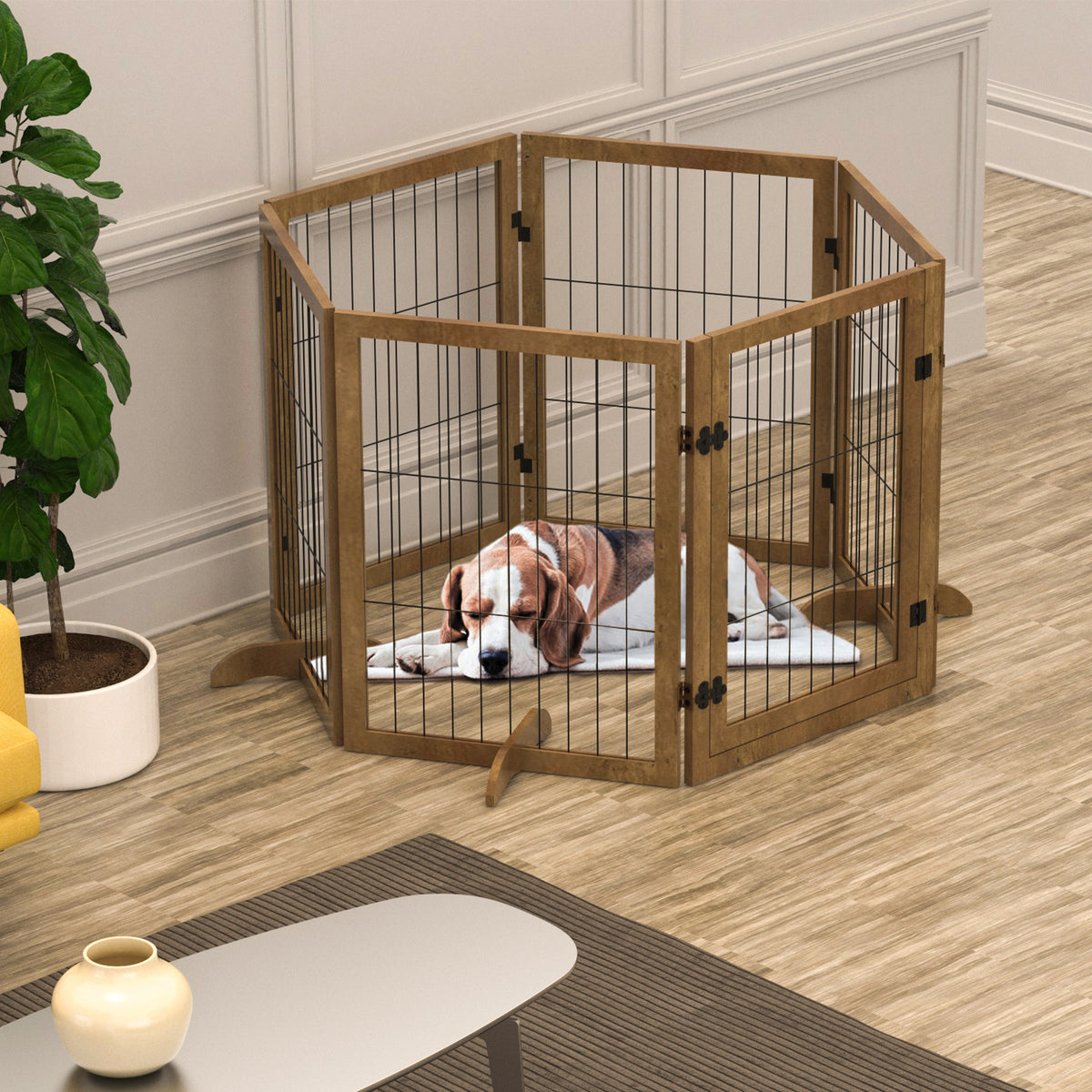 144-Inch Foldable Dog Gate with Door – 6-Panel Pet Barrier Fence, 32" Tall & Multi-Shape Design ACS34
