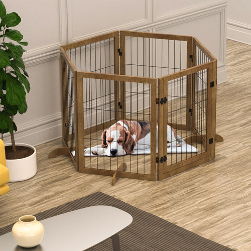 144-Inch Foldable Dog Gate with Door – 6-Panel Pet Barrier Fence, 32" Tall & Multi-Shape Design ACS34
