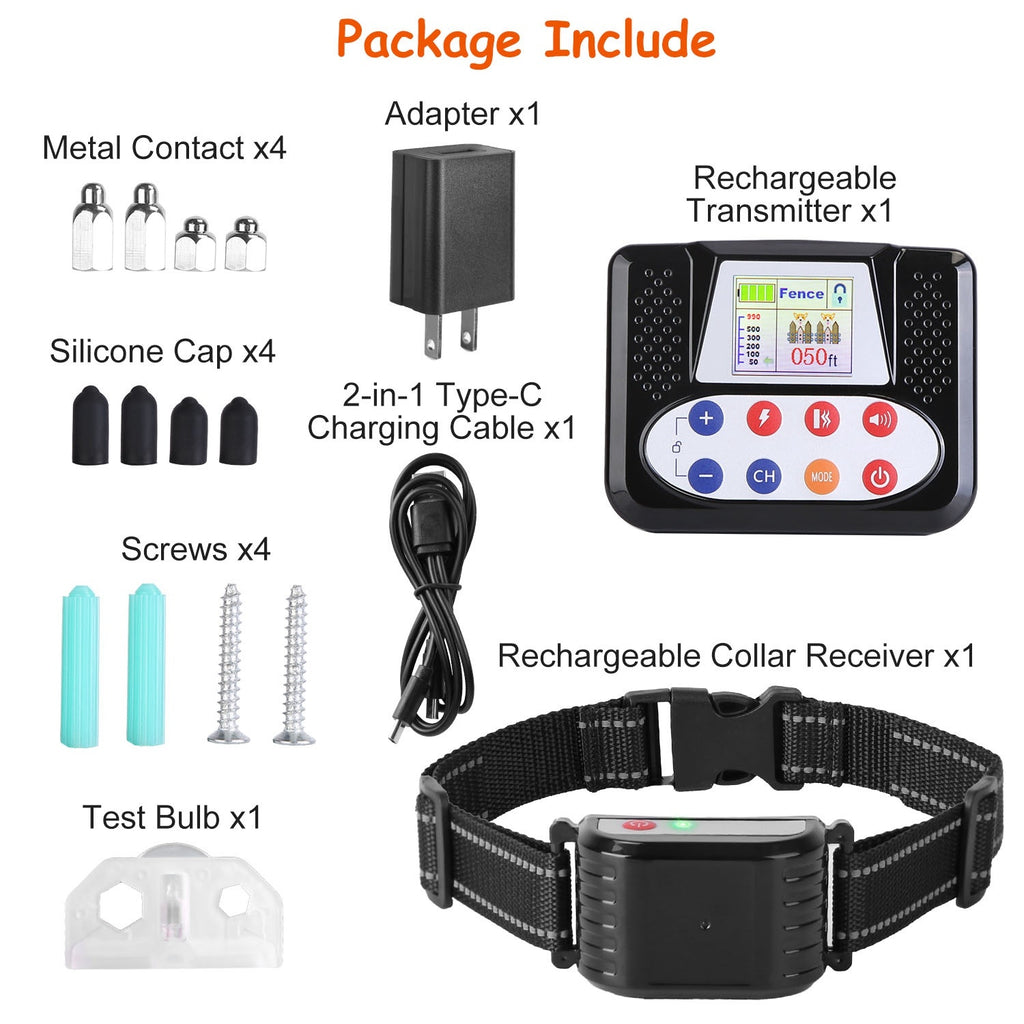990FT Wireless Dog Fence & Training Collar – IPX6 Waterproof, 4-Channel System with Beep, Vibration & Shock (0–9 Levels) ACS53