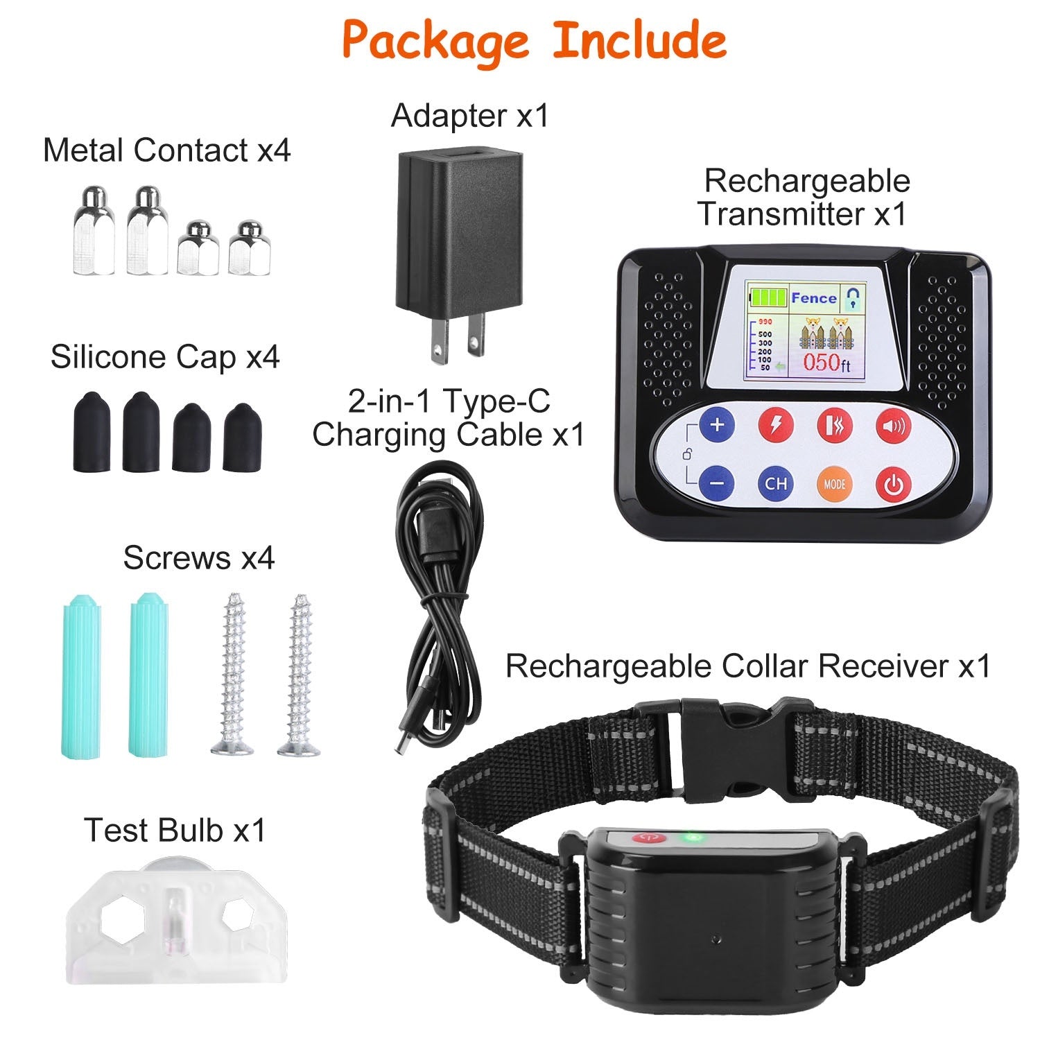 990FT Wireless Dog Fence & Training Collar – IPX6 Waterproof, 4-Channel System with Beep, Vibration & Shock (0–9 Levels) ACS53