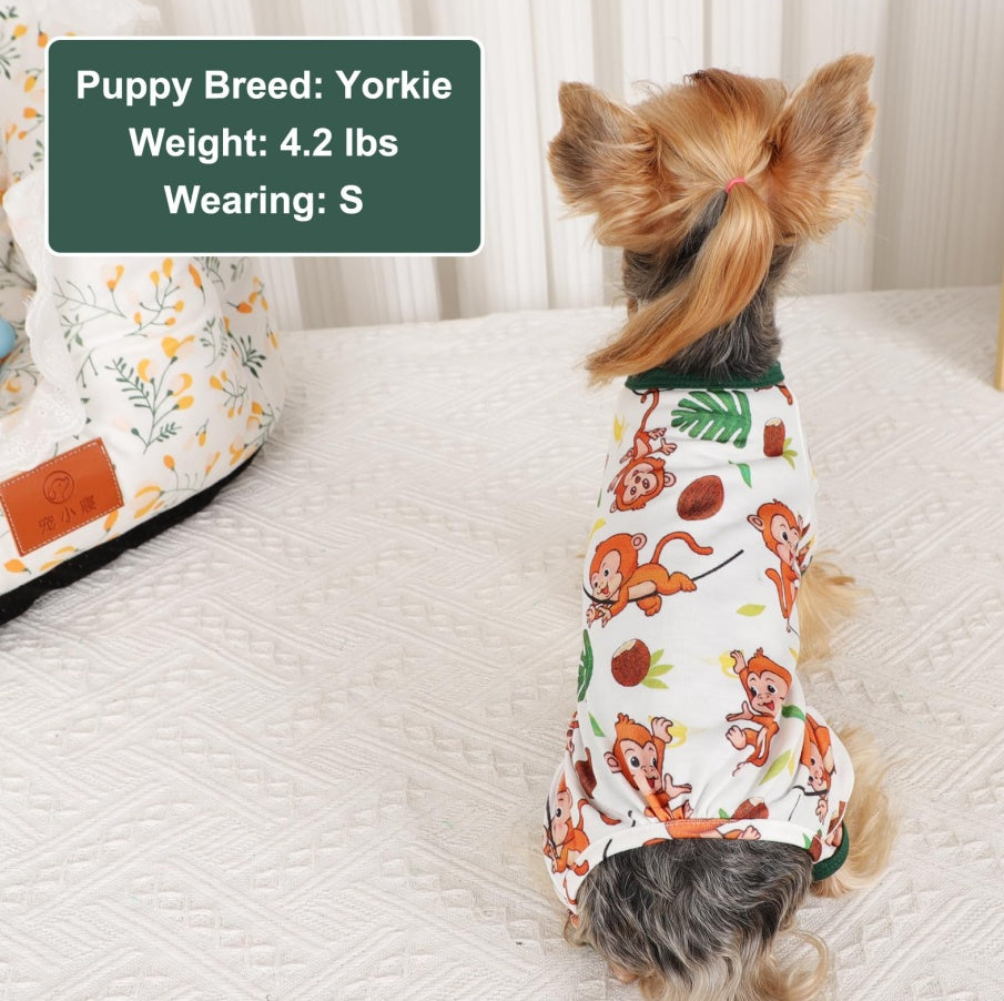 Brown Monkey Dog Pajamas – Soft & Stretchy Spring/Summer Onesies for Small Dogs & Cats ACS55