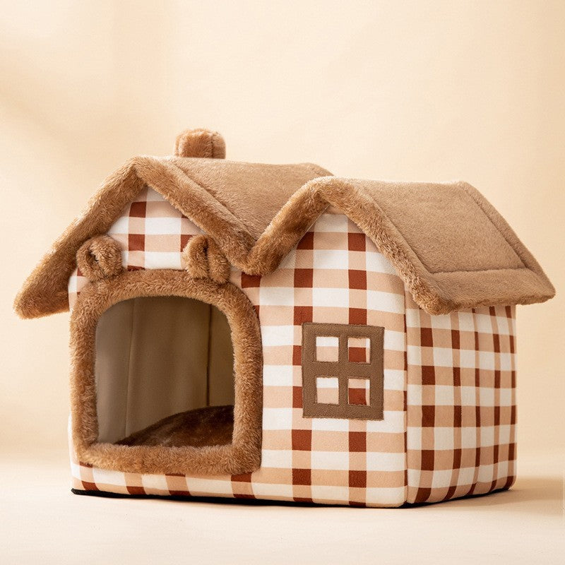 Foldable Dog & Cat Bed – Warm Enclosed Winter Kennel with Removable Nest | Cat Drinking & Feeding – bed5