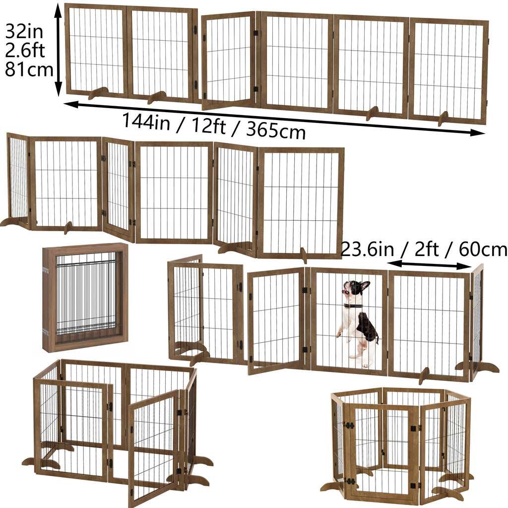 144-Inch Foldable Dog Gate with Door – 6-Panel Pet Barrier Fence, 32" Tall & Multi-Shape Design ACS34
