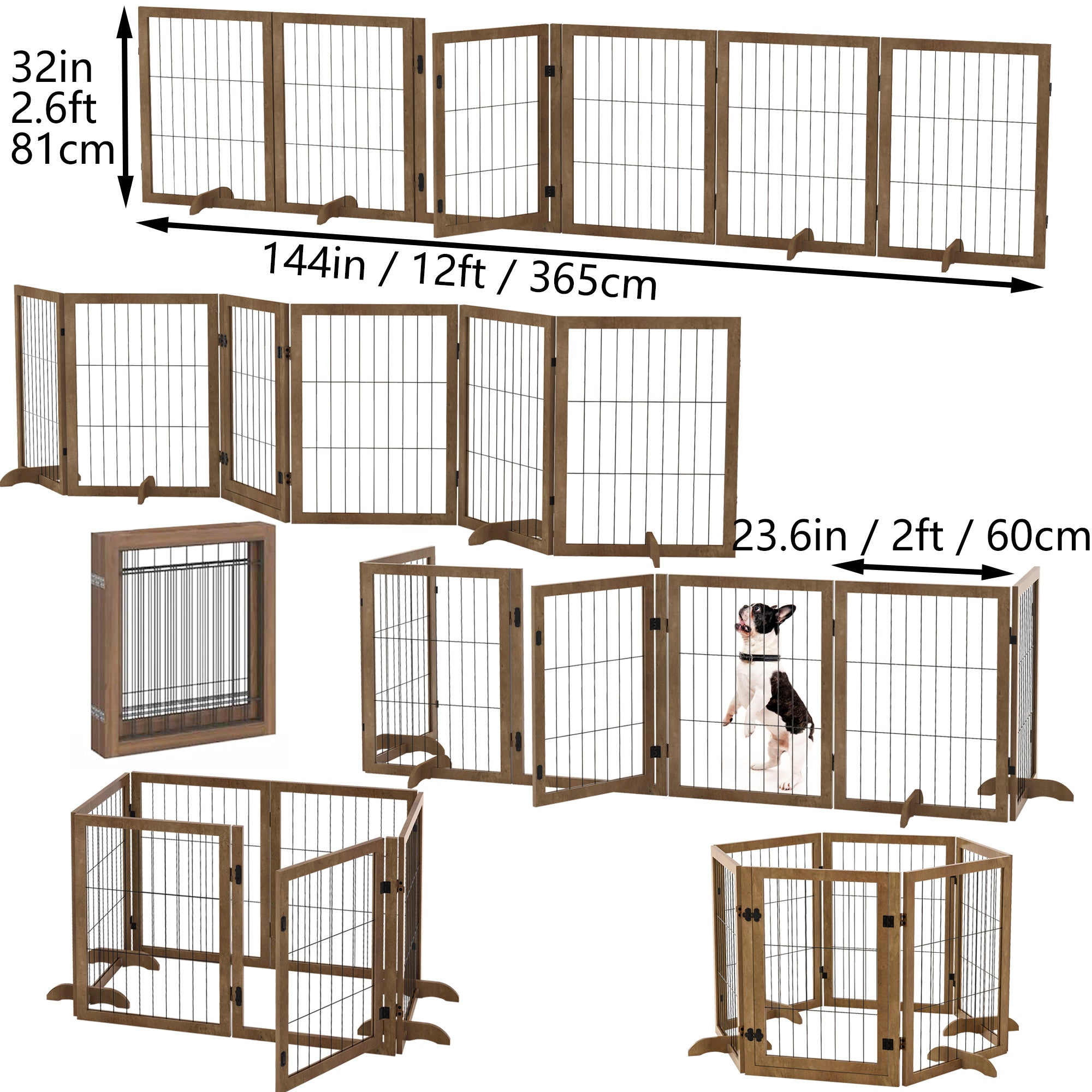 144-Inch Foldable Dog Gate with Door – 6-Panel Pet Barrier Fence, 32" Tall & Multi-Shape Design ACS34
