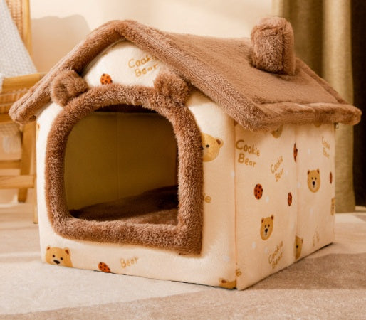 Foldable Dog & Cat Bed – Warm Enclosed Winter Kennel with Removable Nest | Cat Drinking & Feeding – bed5