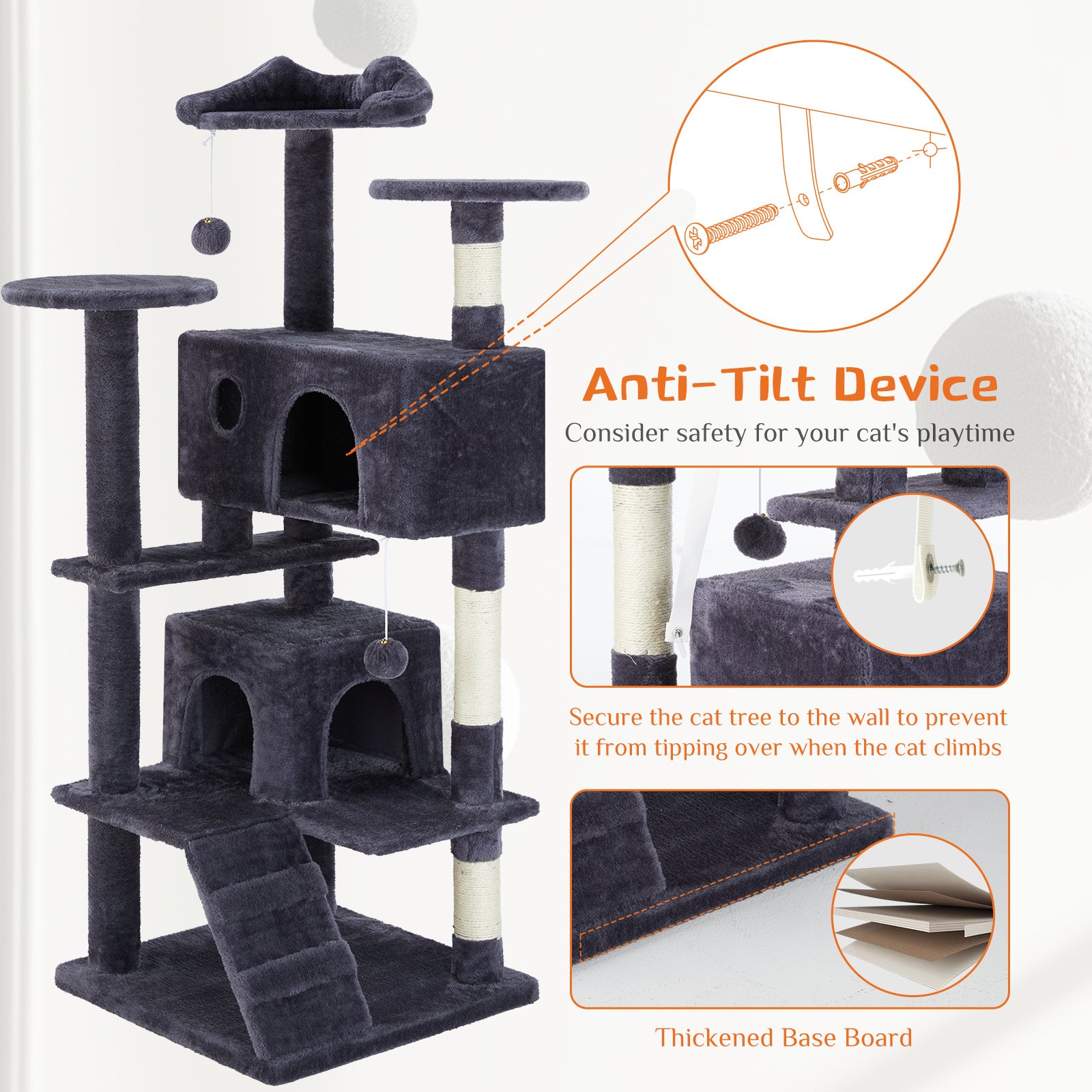 Multi Functional Cat Treehouse – All-in-One Cat Climbing Frame with Scratching Posts & Rest Platforms | Cat Drinking & Feeding – furn5