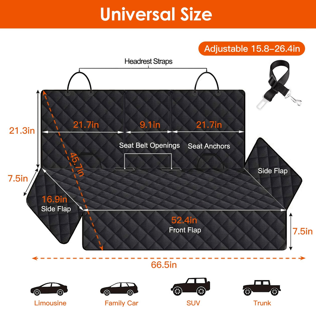 Waterproof Scratchproof Dog Car Seat Cover – Rear Protector Mat with Seat Belt for Car, Truck & SUV ACS23