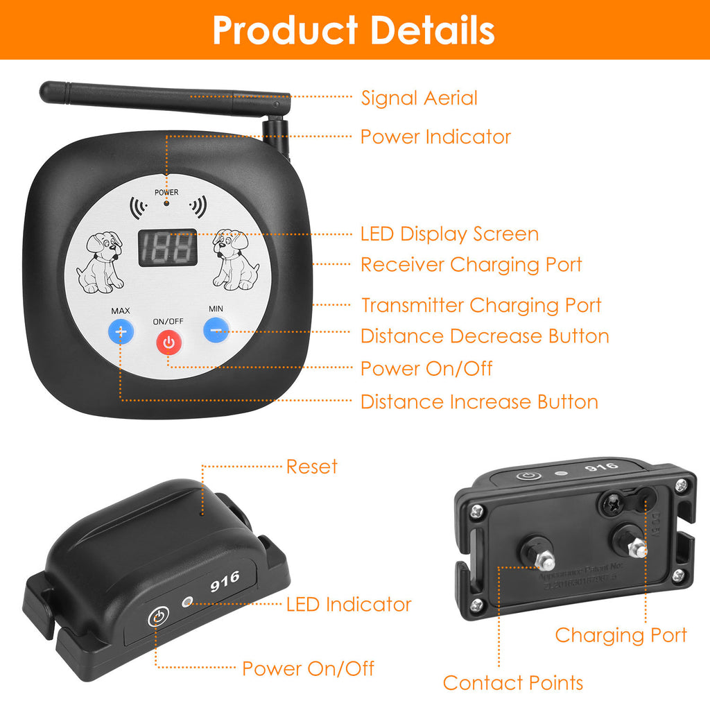 328FT Wireless Electric Dog Fence System – GPS Location Monitor with Rechargeable Beep & Vibration Collar ACS49
