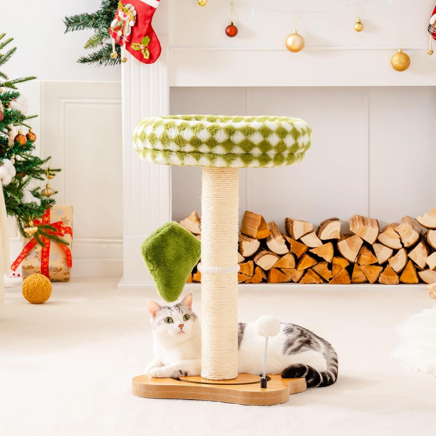 Cat Scratching Post & Bed – 2-in-1 Small Tower with Sisal Scratcher & Ball Track Toys | Cat Drinking & Feeding – bed84