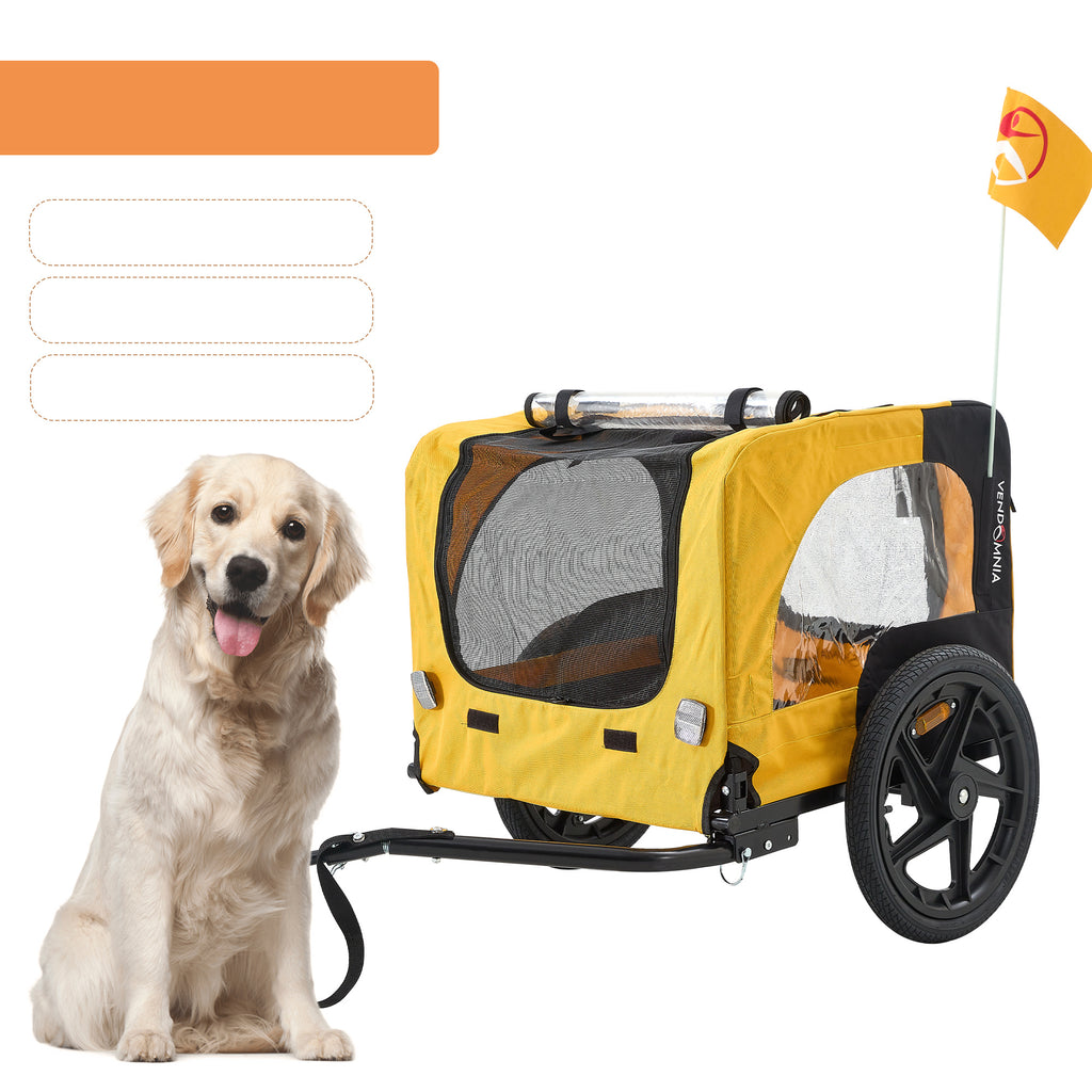 Yellow Foldable Heavy-Duty Pet Stroller with Bicycle Tow – Outdoor Dog Carrier Cart ACS2