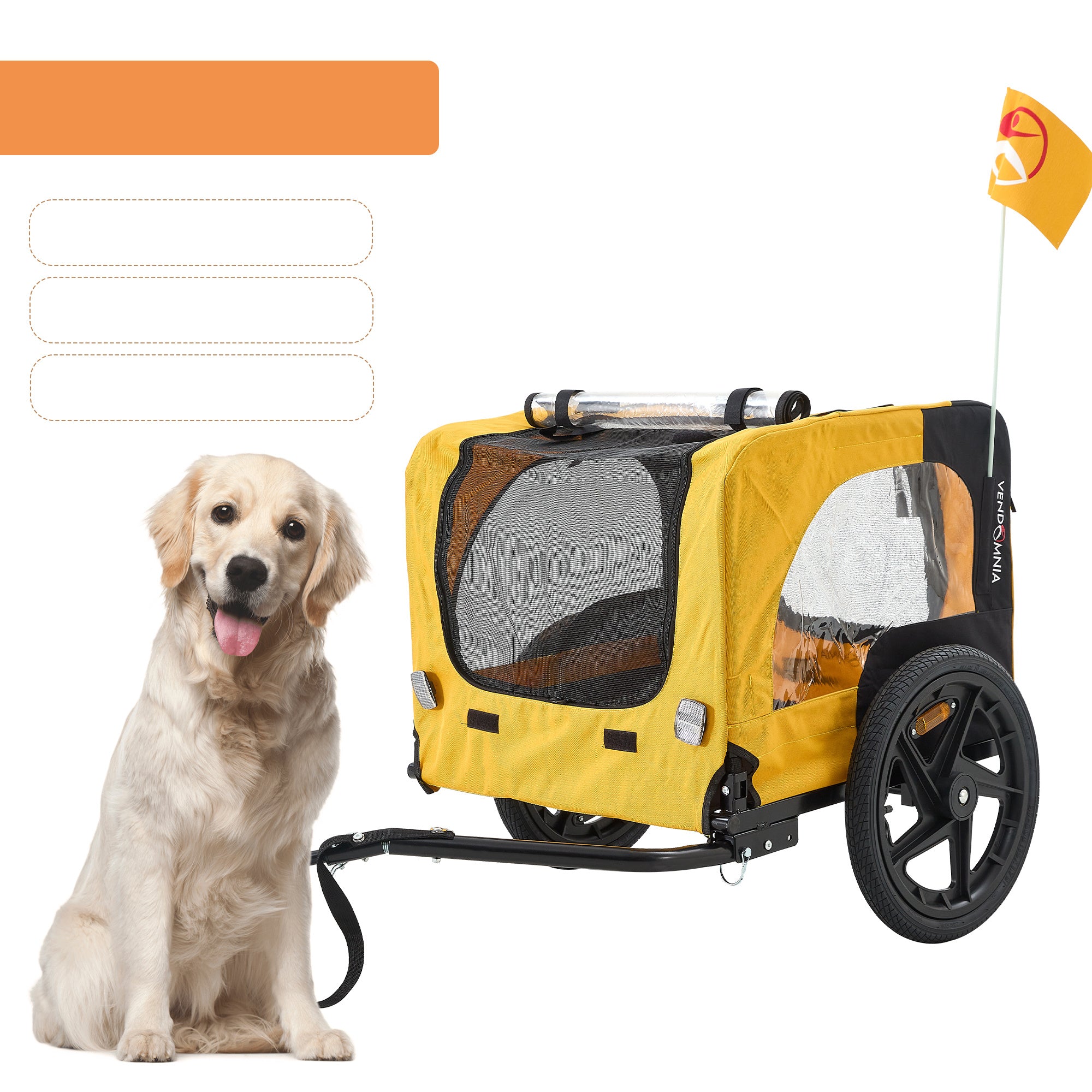 Yellow Foldable Heavy-Duty Pet Stroller with Bicycle Tow – Outdoor Dog Carrier Cart ACS2