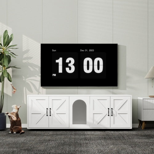 Modern Cat Litter Box Furniture With Double Room – Wooden Enclosed Cat Toilet Cabinet Featuring Built-in Cat Door | Cat Drinking & Feeding – furn19
 double room cat toilet,