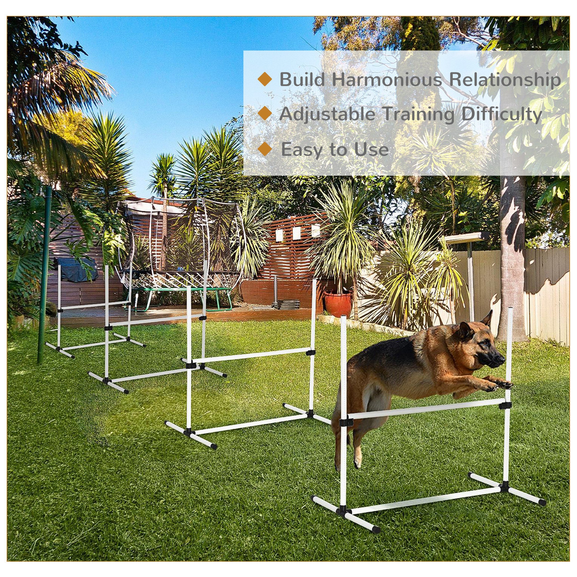 4-Piece Dog Agility Training Set – Height-Adjustable Jumping Poles, Hurdles & Exercise Equipment for Small to Large Dogs